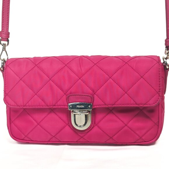 PRADA Tessuto Impunto Crossbody Shoulder Bag - Ibisco Pink - Picture 1 of 15